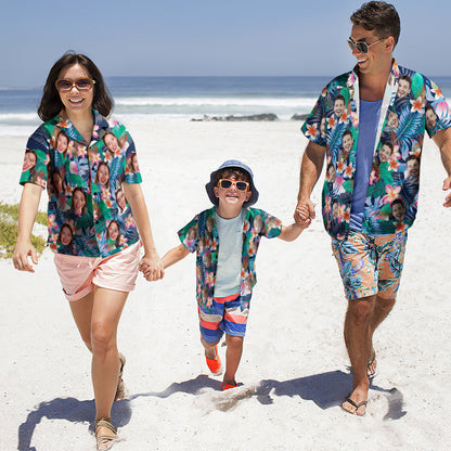 Custom Photo Hawaiian Shirt Parent-child Wears Personalised Face Hawaiian Shirt Gift Colorful Flowers