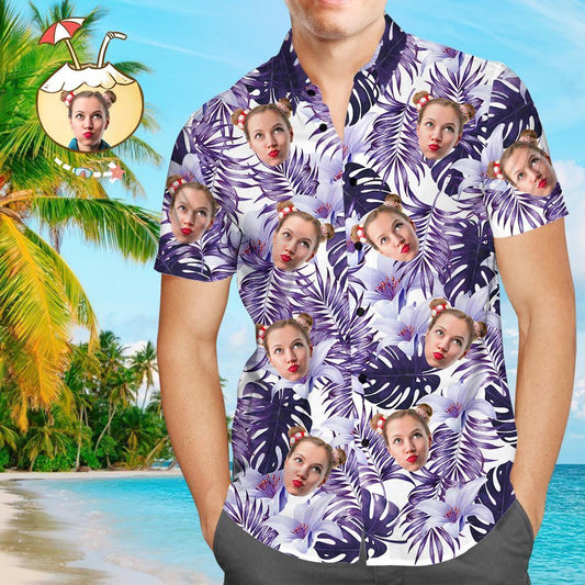 Custom Hawaiian Shirts Purple Rainforest Leaves Personalised Aloha Beach Shirt For Men