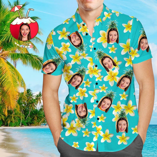 Custom Hawaiian Shirts Pineapple and Flower Personalised Aloha Beach Shirt For Men