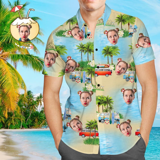 Custom Face Shirt Mens Hawaiian Island Vacation