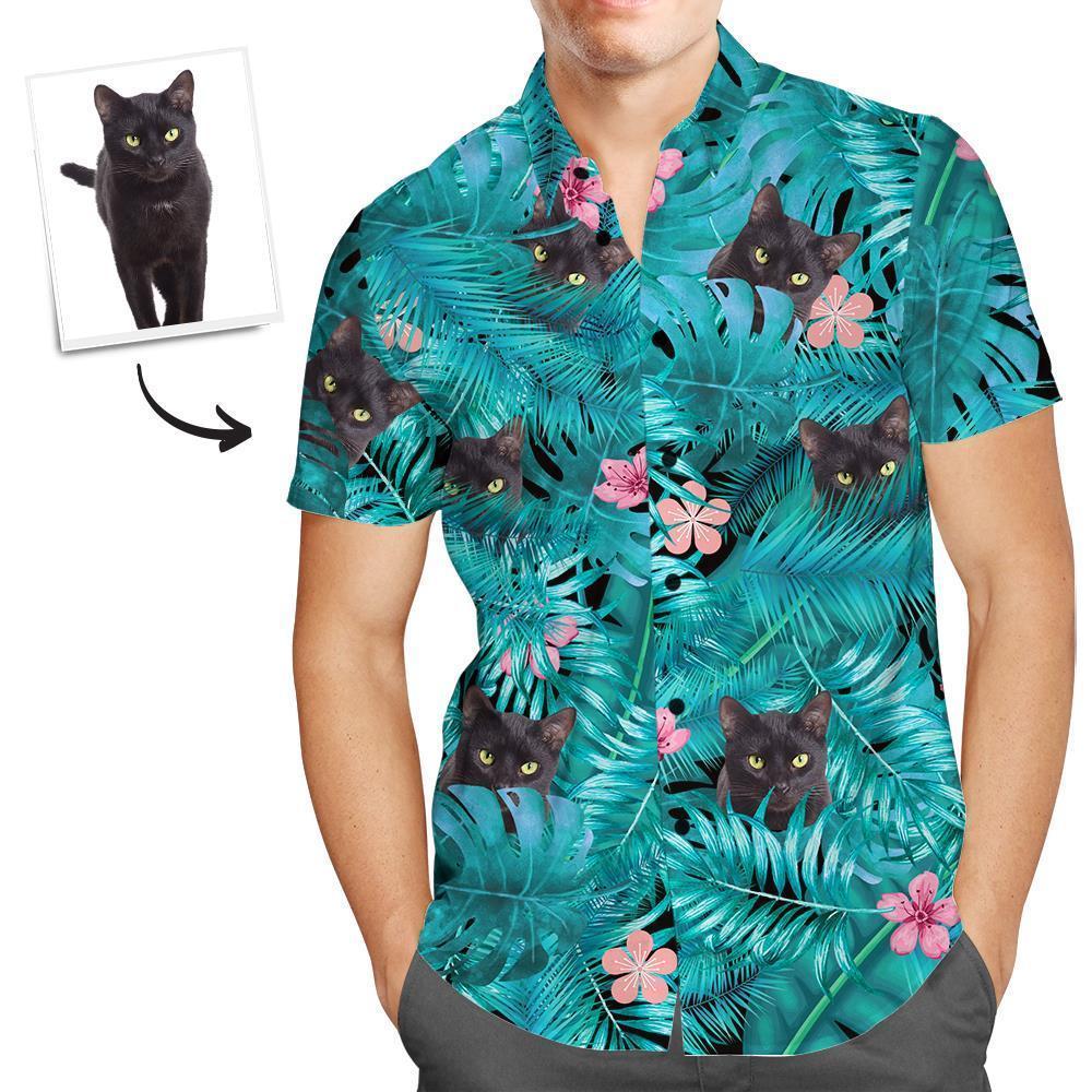 Custom Face Shirt Men's Hawaiian Shirt Black Cat