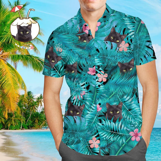 Custom Hawaiian Shirts Black Cat Personalised Aloha Beach Shirt For Men