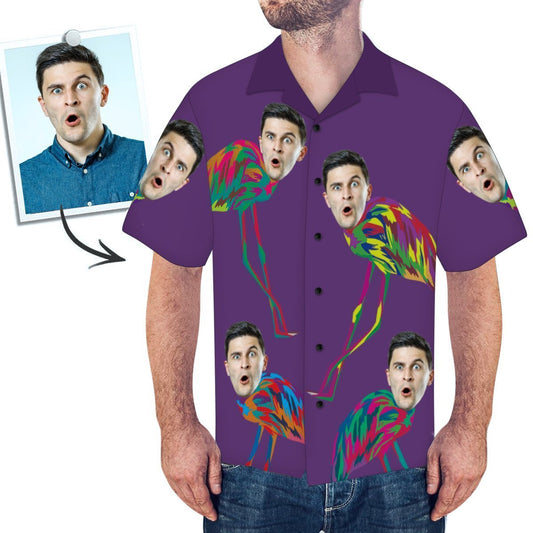 Hawaiian Shirt Personalised Purple Flamingo Shirt with Face