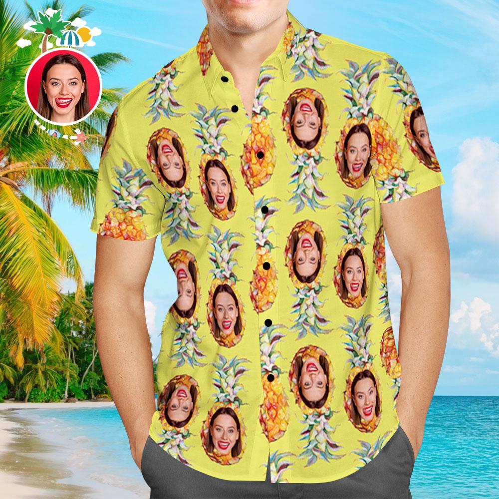 Custom Face Hawaiian Shirt Pineapple Design Aloha Beach Shirt