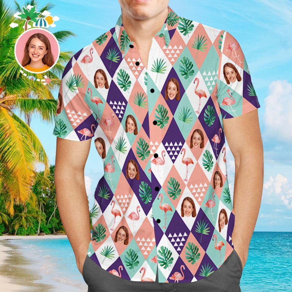 Custom Face Hawaiian Shirt Tree And Flamingo Aloha Beach