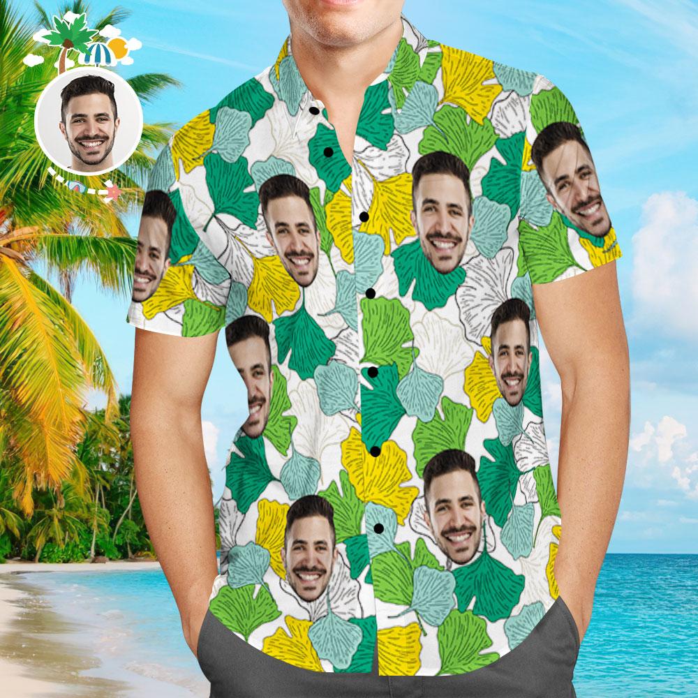 Custom Face Hawaiian Shirt Leaves Aloha Beach Shirt