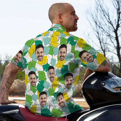 Custom Face Hawaiian Shirt Leaves Aloha Beach Shirt