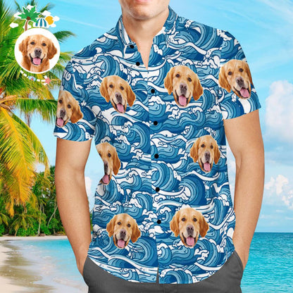 Custom Hawaiian Shirt Dog Face Waves Design Aloha Beach Shirt For Him