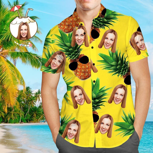 Custom Face Shirt Personalized Photo Mens Hawaiian Pineapple