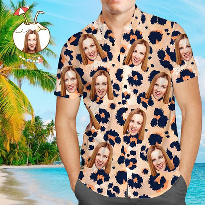 Custom Face Shirt Personalized Photo Mens Hawaiian Leopard