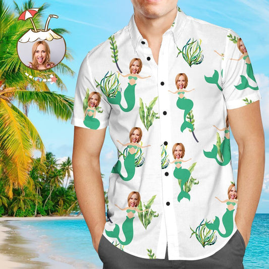 Custom Face Shirt Personalized Photo Mens Hawaiian Mermaid