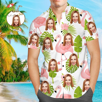 Custom Face Shirt Personalized Photo Mens Hawaiian Cartoon Flamingo