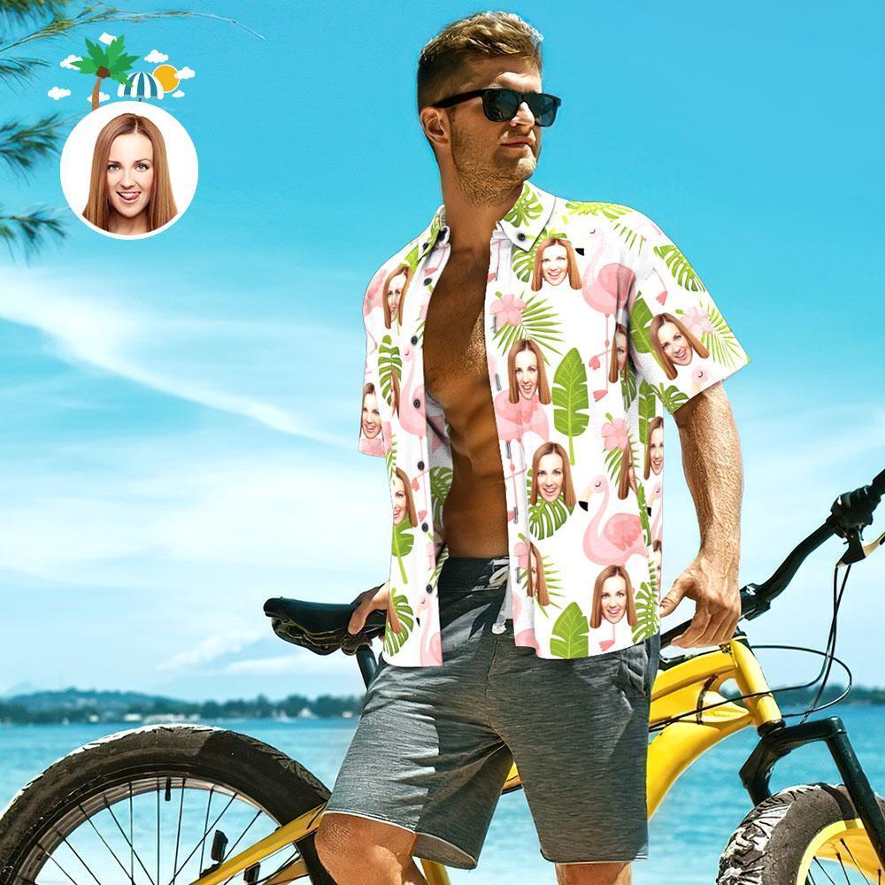 Custom Face Shirt Personalized Photo Mens Hawaiian Cartoon Flamingo