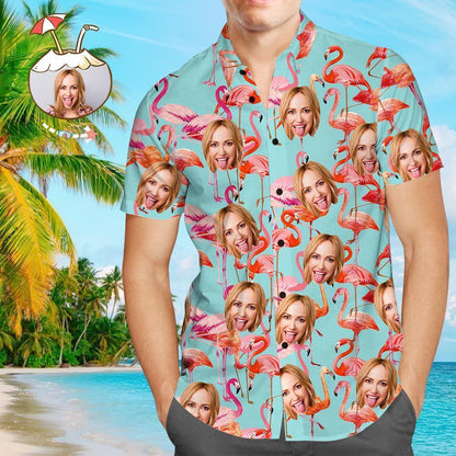 Custom Face Shirt Personalized Photo Mens Hawaiian Flamingo