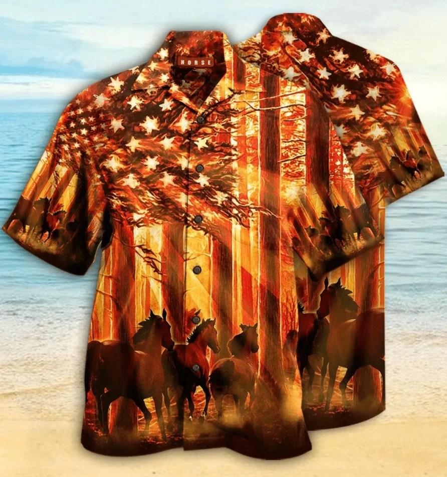 Beach Shirt Herd Of HorShirteShirt Running In The Autumn Shirtky Hawaiian Aloha Shirt H