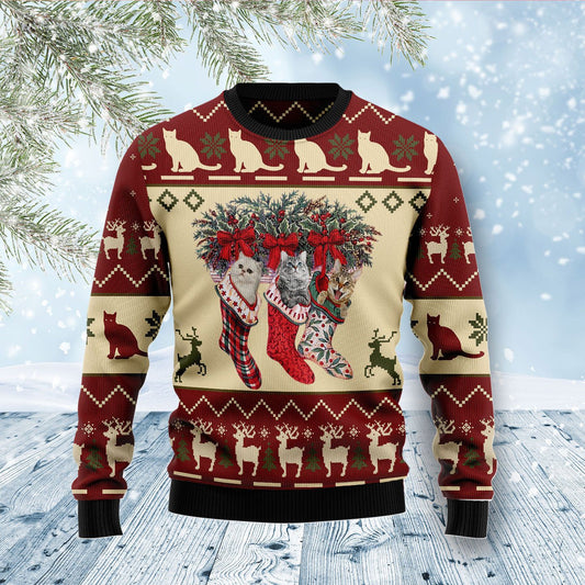 Cat And Sock Xmas Ugly Christmas Sweater 