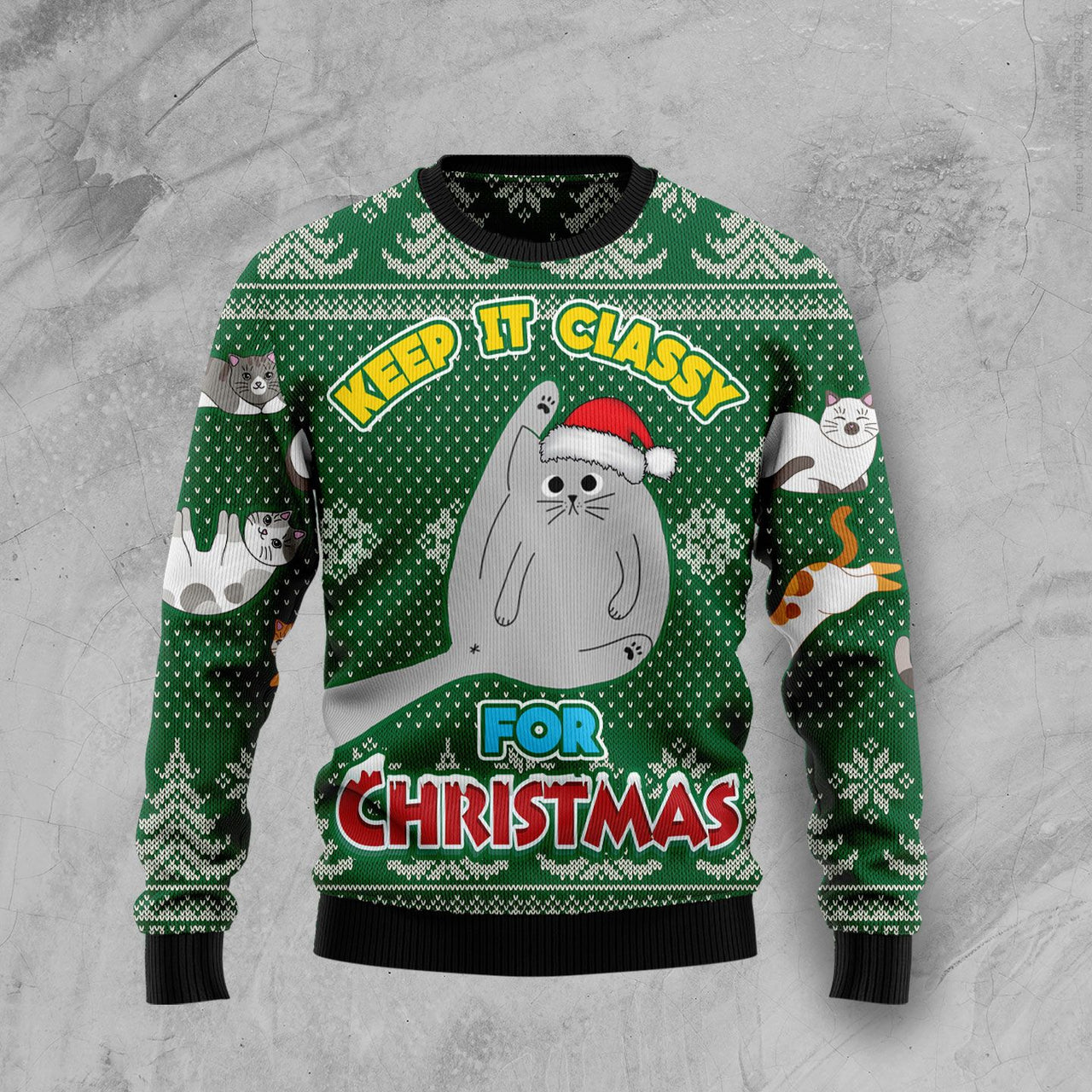 Cat Keep It Classy Ugly Christmas Sweater 