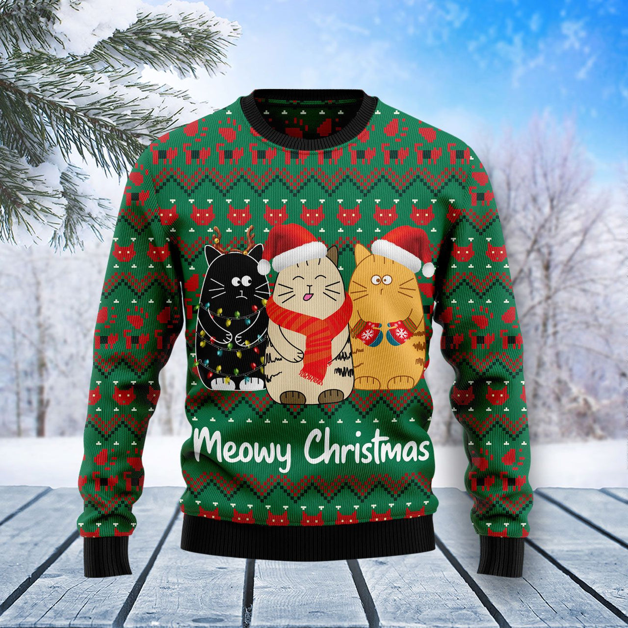 Cat Meowy Ugly Christmas Sweater 