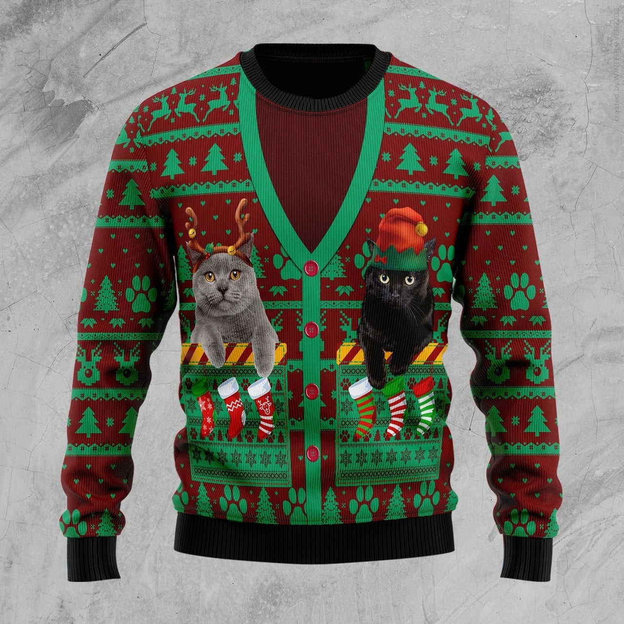 Cat Pocket Xmas Ugly Christmas Sweater 