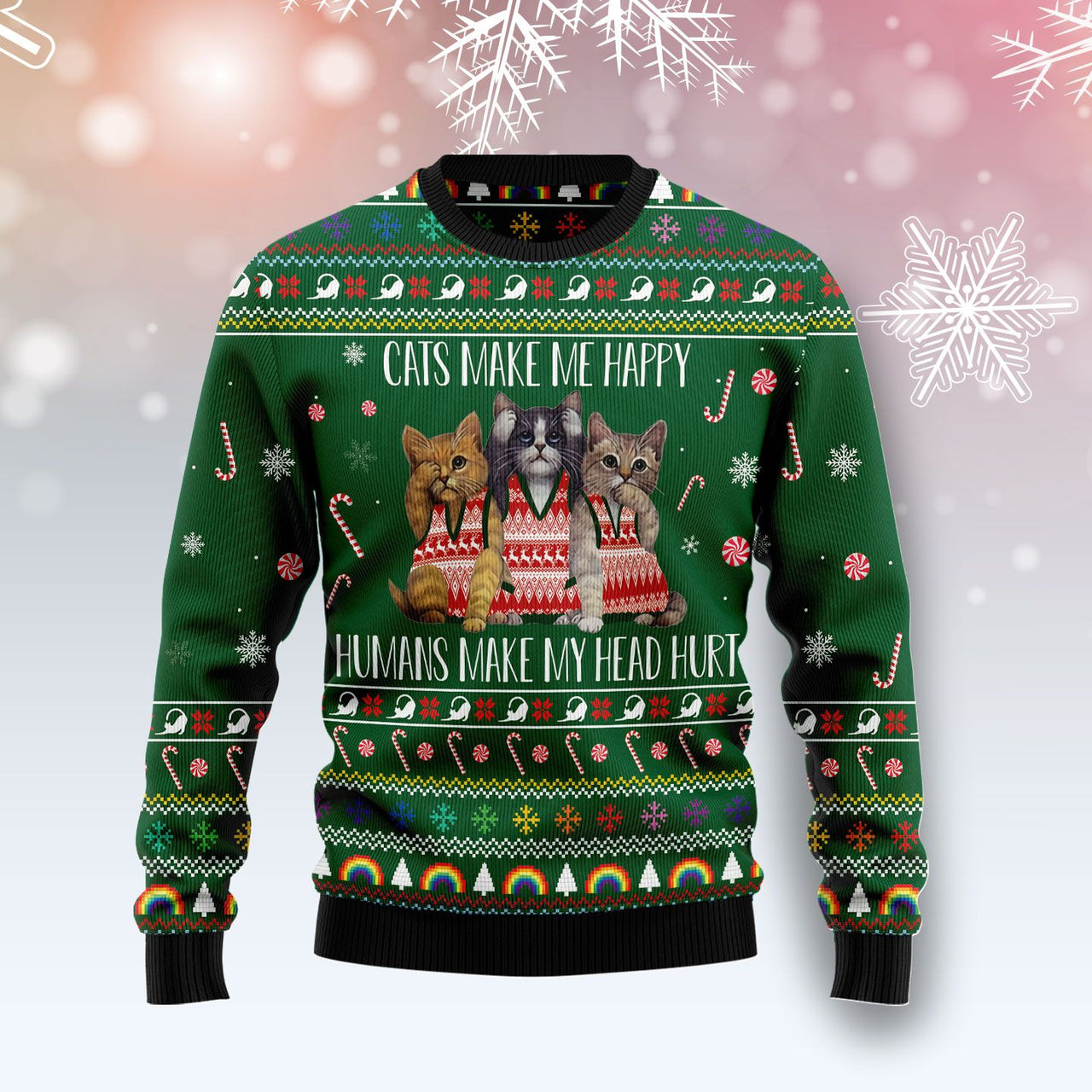 Cats Make Me Happy Ugly Christmas Sweater 