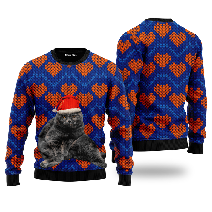 Christmas Black Cat In Heart Love Ugly Christmas Sweater 