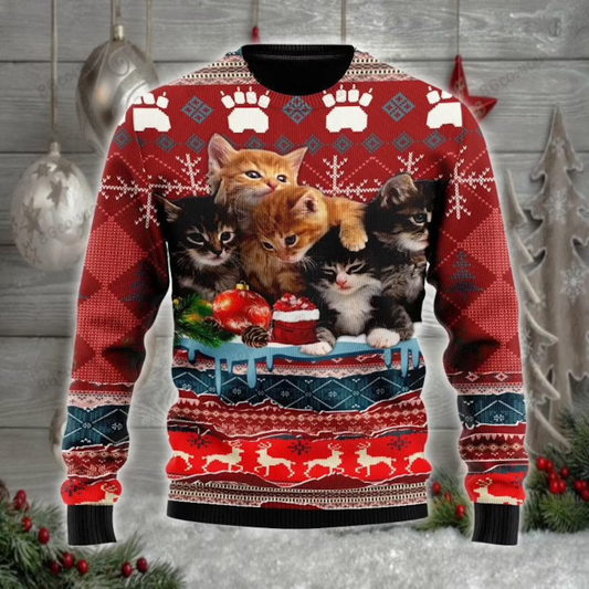 Christmas Kitty Cat Ugly Christmas Sweater 