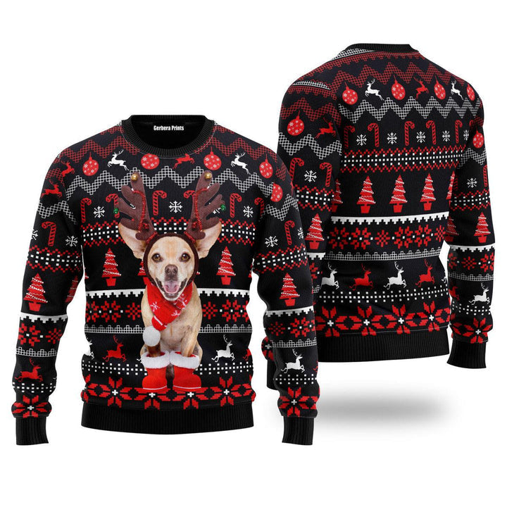 Christmas Santa Reindeer Dog Pattern Ugly Christmas Sweater 