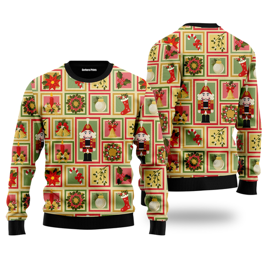 Crack Deez Nuts Nutcracker Pattern Ugly Christmas Sweater 