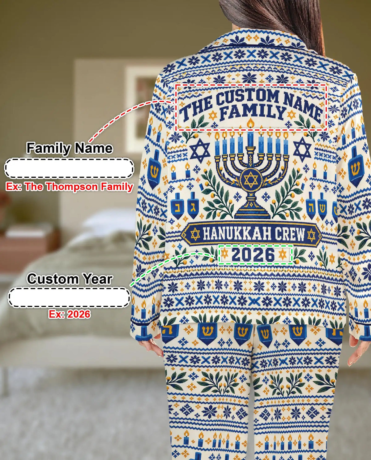 Personalized Hanukkah Family Pajama Set for Women – Custom Family Name & Year