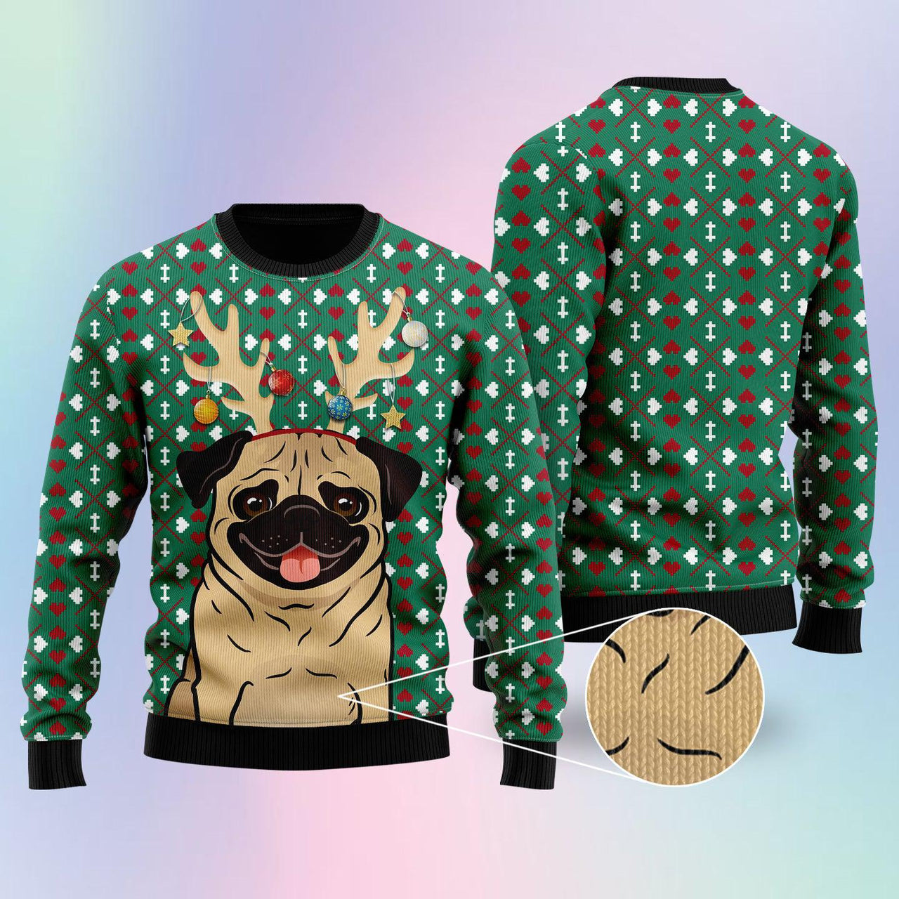 Cute Dog With Reindeer Hord Ugly Christmas Sweater 