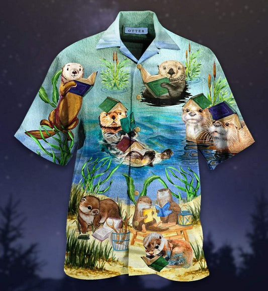 Cute Otter Reading Book Hawaiian Shirt | For Men & Women | Adult | HW5273