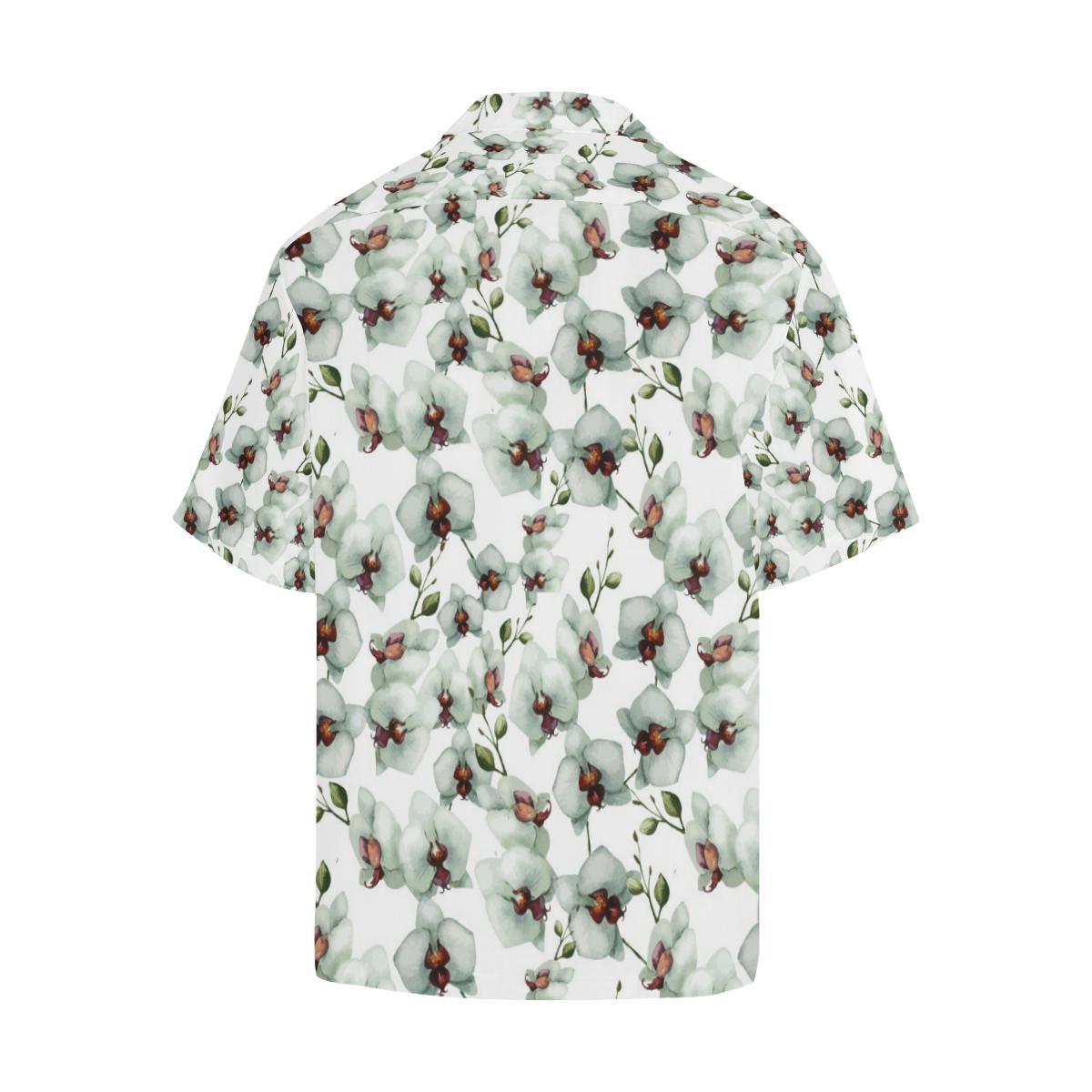 White Orchid Pattern Mens All Over Print Hawaiian Shirt