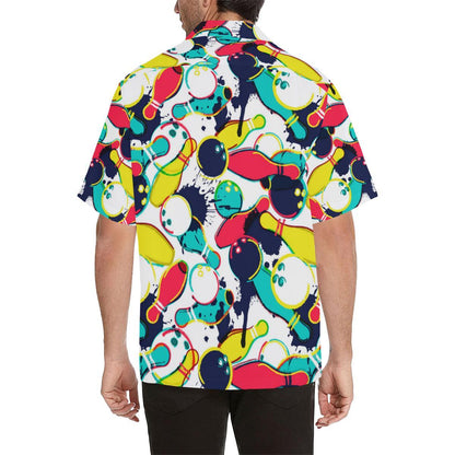 Watercolor Bowling Ball Pins Mens All Over Print Hawaiian Shirt