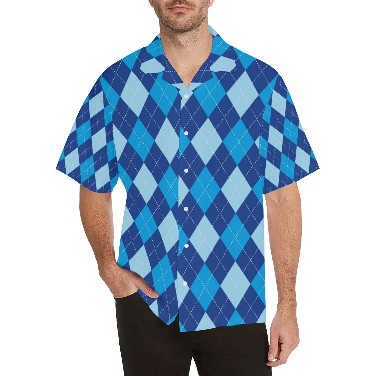 Argyle Blue Pattern Print Design Hawaiian Shirt