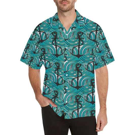 Anchor Nautical Green Background Mens All Over Print Hawaiian Shirt