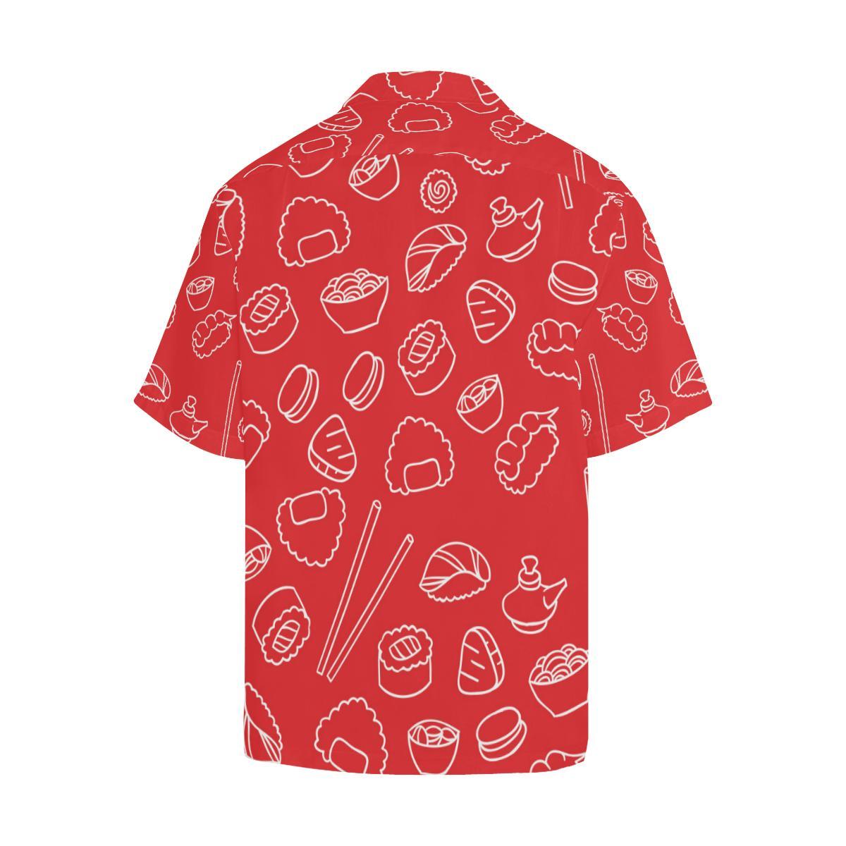 Sushi Pattern Red Background Mens All Over Print Hawaiian Shirt