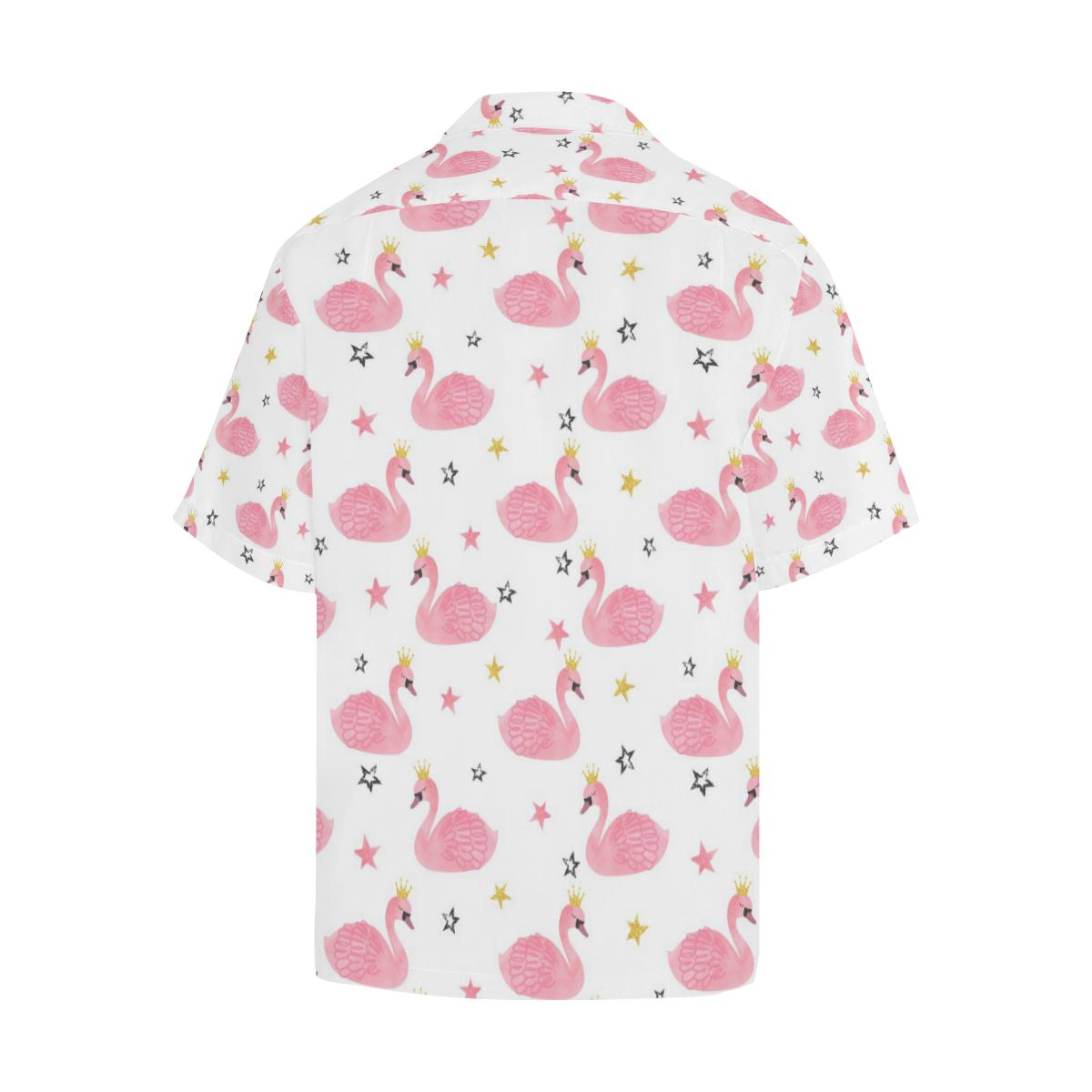 Pink Swan Pattern Mens All Over Print Hawaiian Shirt