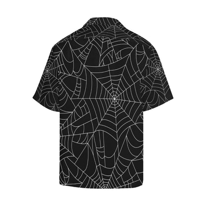 Spider Web Pattern Black Background White Cobweb Mens All Over Print Hawaiian Shirt