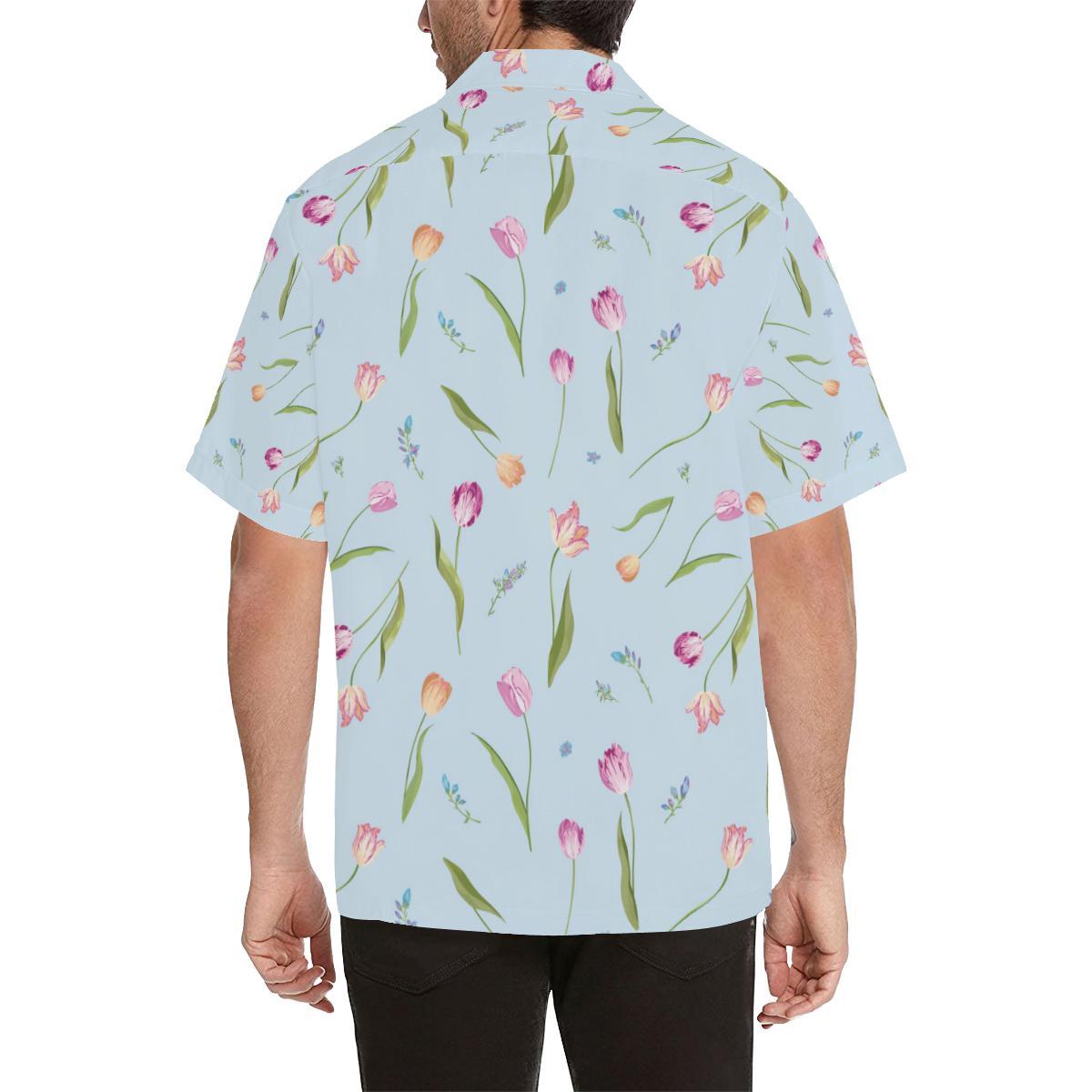 Watercolor Tulips Pattern Mens All Over Print Hawaiian Shirt