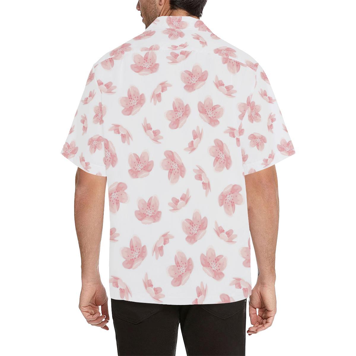 Pink Sakura Cherry Blossom Pattern Mens All Over Print Hawaiian Shirt