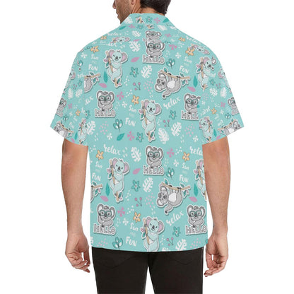 Cute Koalas Blue Background Pattern Mens All Over Print Hawaiian Shirt