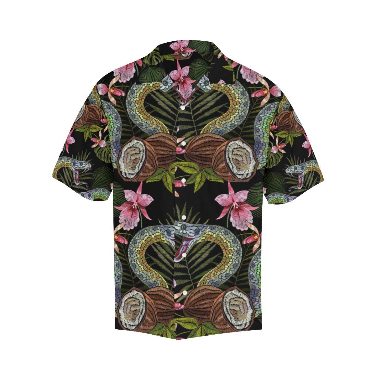 Snake Leaves Coconut Pattern Mens All Over Print Hawaiian Shirt