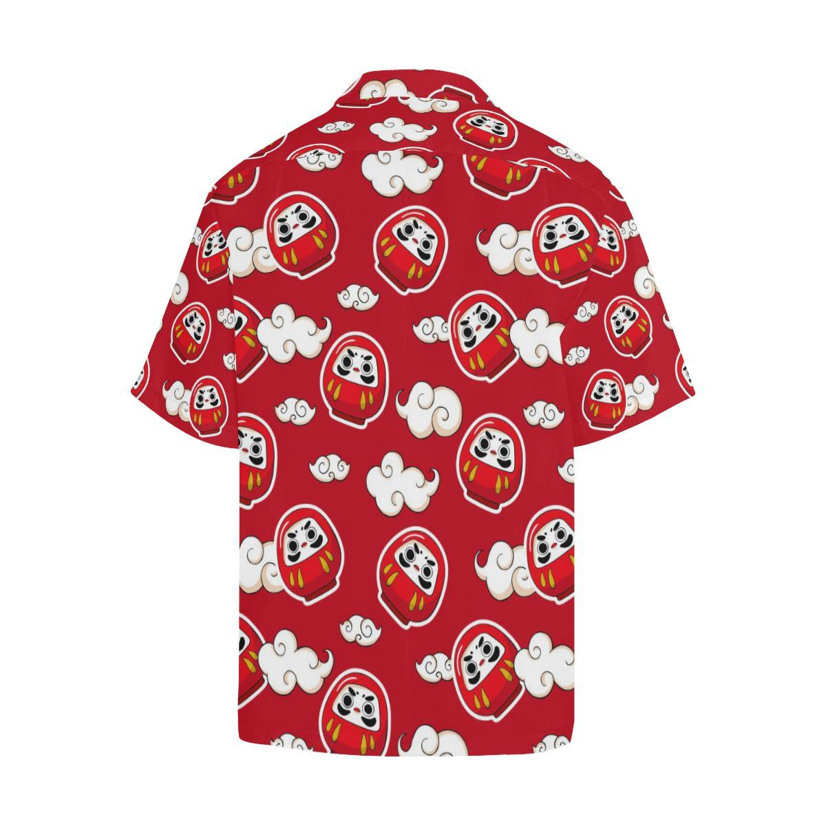 Red Daruma Cloud Pattern Mens All Over Print Hawaiian Shirt