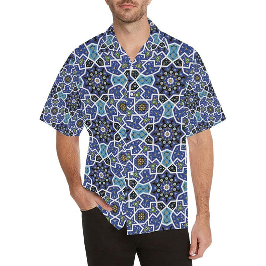 Blue Arabic Morocco Pattern Mens All Over Print Hawaiian Shirt