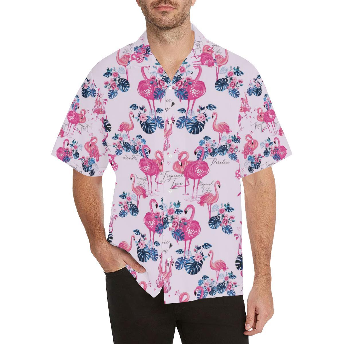 Flamingo Pink Pattern Mens All Over Print Hawaiian Shirt