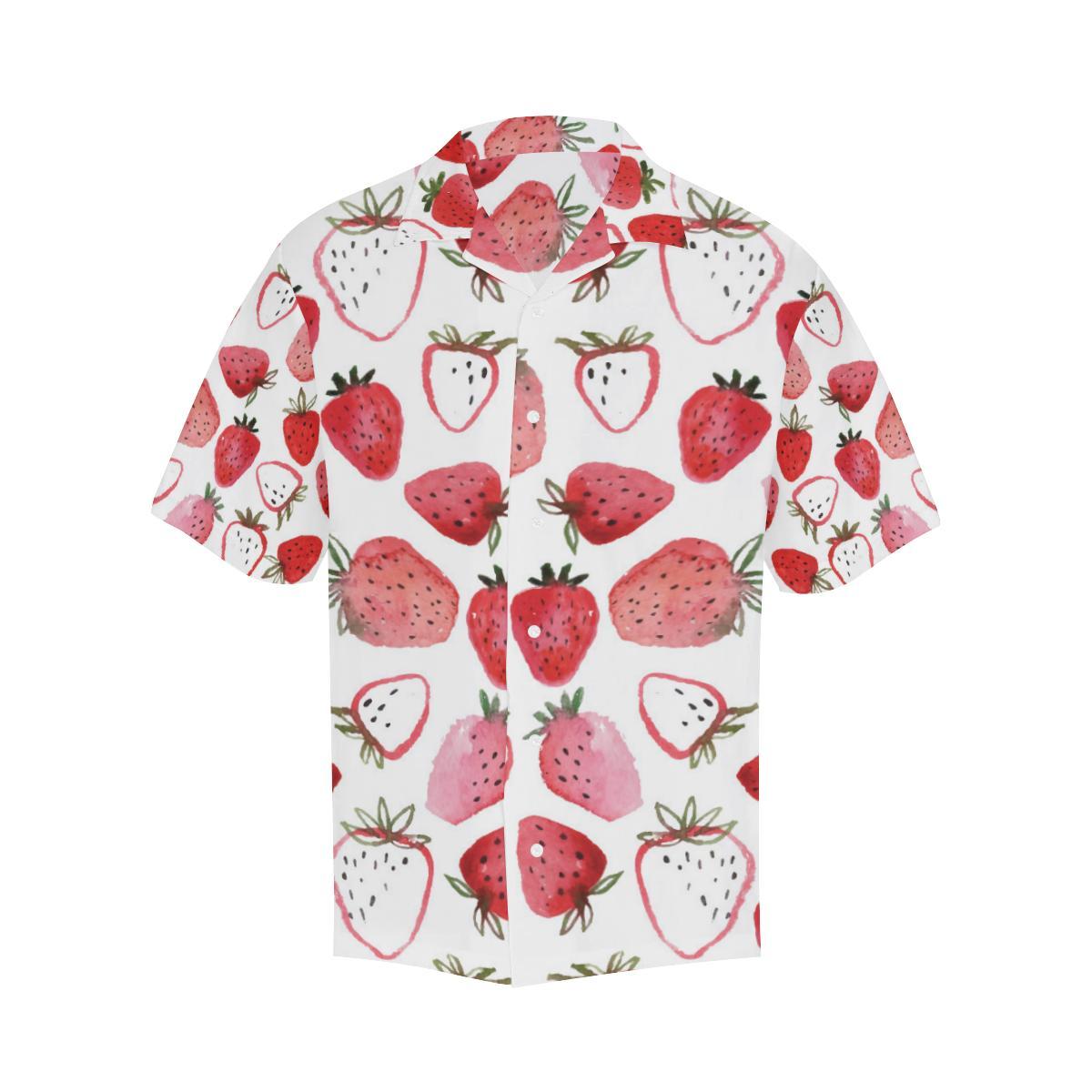 Watercolor Hand Drawn Beautiful Strawberry Pattern Mens All Over Print Hawaiian Shirt