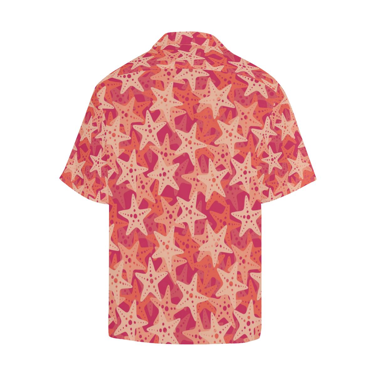 Starfish Red Theme Pattern Mens All Over Print Hawaiian Shirt