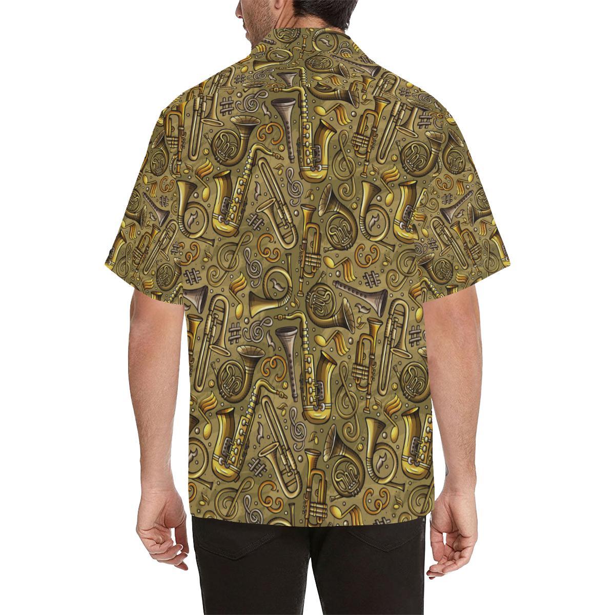 Saxophone Gold Pattern Mens All Over Print Hawaiian Shirt