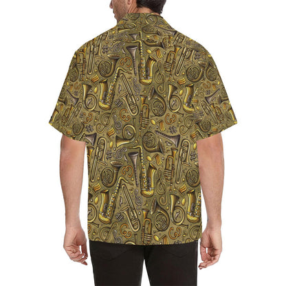 Saxophone Gold Pattern Mens All Over Print Hawaiian Shirt