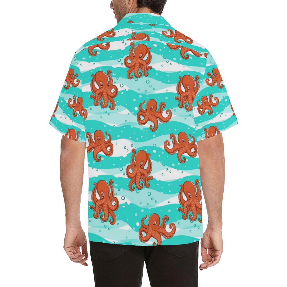 Octopuses Sea Wave Background Mens All Over Print Hawaiian Shirt